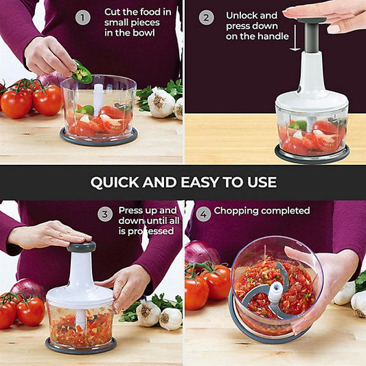 Manual Food Chopper Speedy Chopper with 3 Curved Stainless Steel Blades