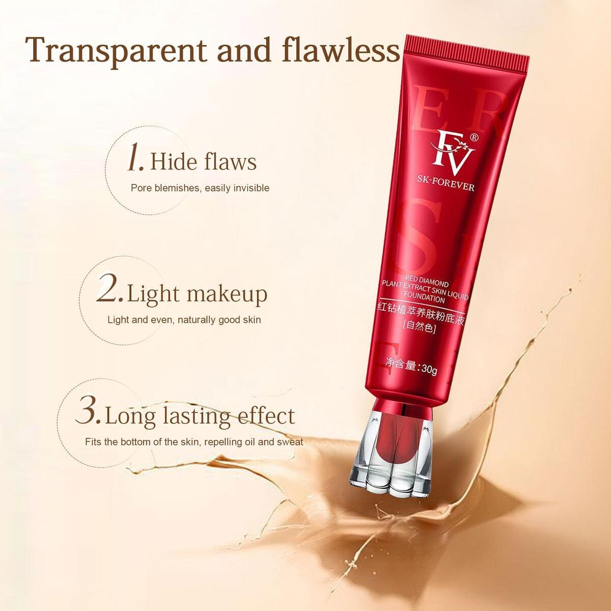 FV Full-Coverage Liquid Foundation – Waterproof, Long-Lasting Matte Finish with Concealer