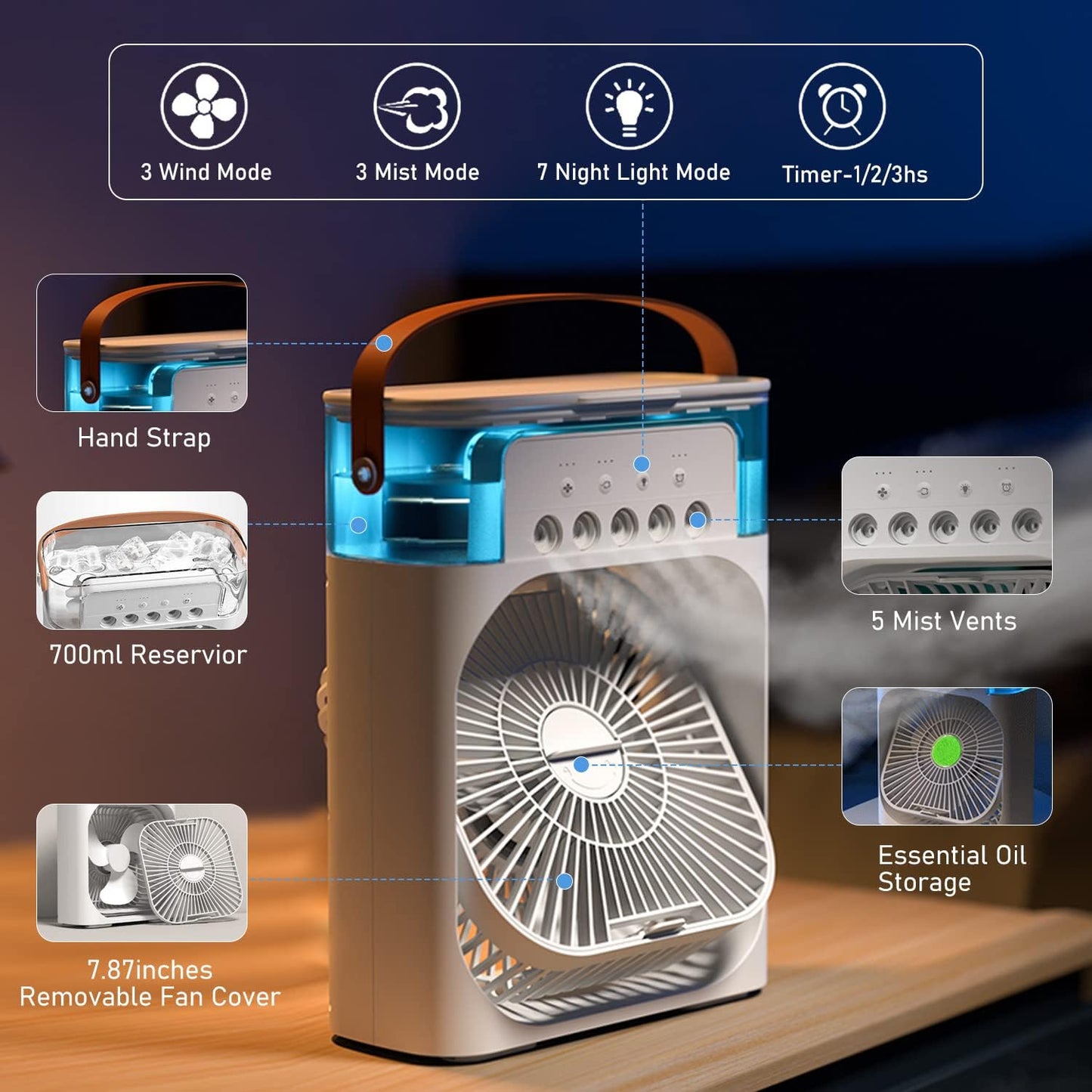 Mini Portable Air Conditioner USB Fan With Mist Water Spray – Portable Cooling Fan for Office, Kitchen & Home