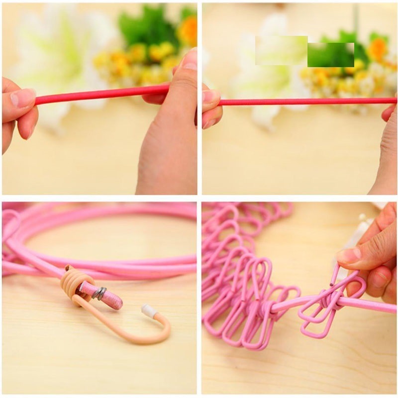 Portable Clothesline Clip – Elastic, Windproof Eco-friendly Cloth Hanging Rope For Travel Home Use | After Stretching It Become