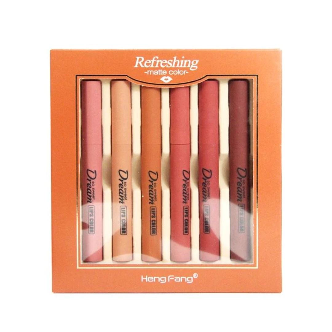 Heng Fang Matte Lip Crayon Set – 6 Long-Lasting Nude & Bold Shades - Link Lift Shop