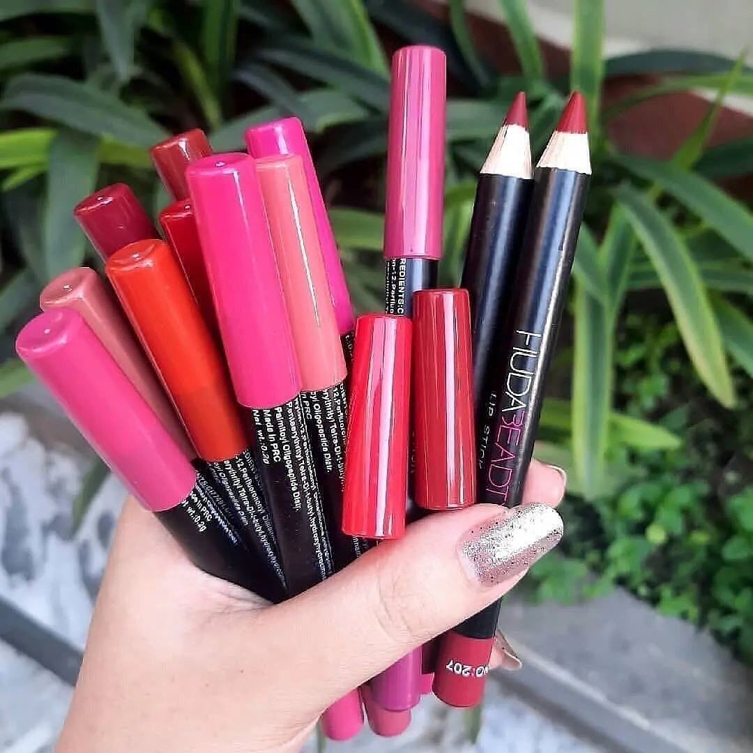 Huda Beauty Jumbo Matte Lip Liners in a pack of 12, showcasing various vibrant lip pencil shades.