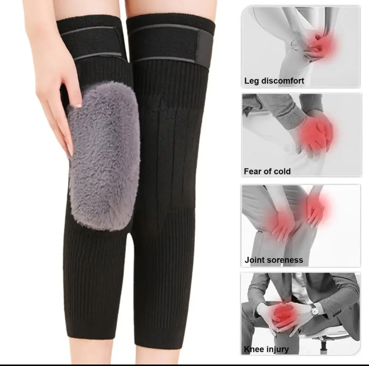 2 Pcs Adjustable Cashmere Wool Knee Warmers - For Men & Women